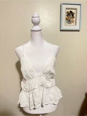 Zara Women’s White Ruffle V-Neck Tank Top